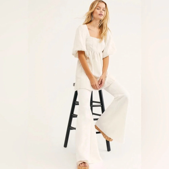 NWOT Free People Gigi Blouson Sleeve Tunic in Cream w/Tie-Back Size: XS MSRP:$98 - Picture 2 of 7